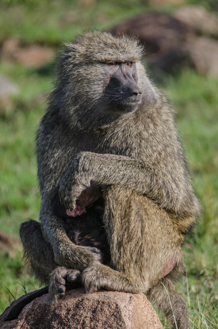 Foto close-up de um macaco sentado na grama