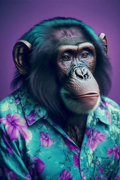 Close-up de um macaco vestindo uma camisa