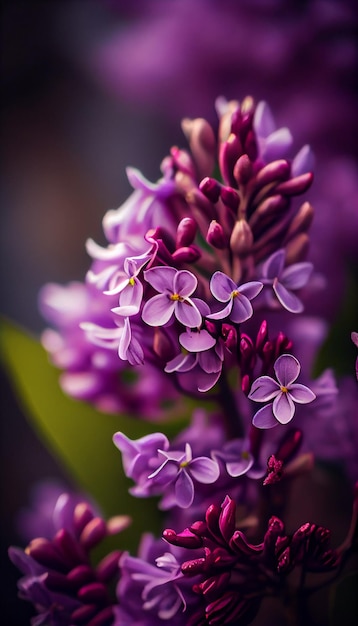 Close-up de um monte de flores roxas generativas ai