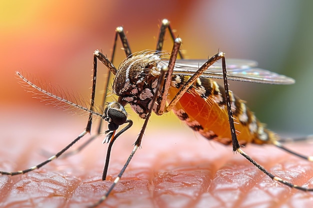 Close-up de um mosquito na pele humana destacando um incômodo para as mídias sociais Generative Ai
