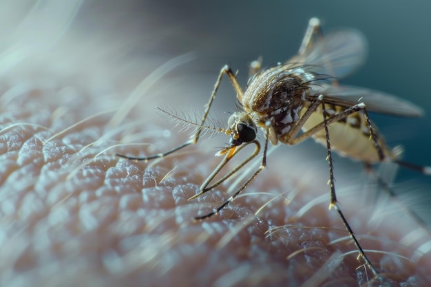 Close-up de um mosquito na pele humana destacando um incômodo para as mídias sociais Generative Ai