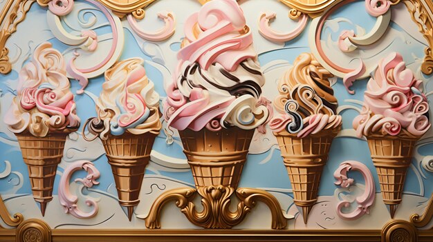 Foto close-up de um mural decorativo de uma gelataria