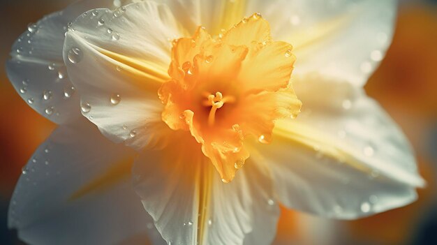 Foto close-up de um narcisso com pétalas amarelas vibrantes contra um fundo de foco suave