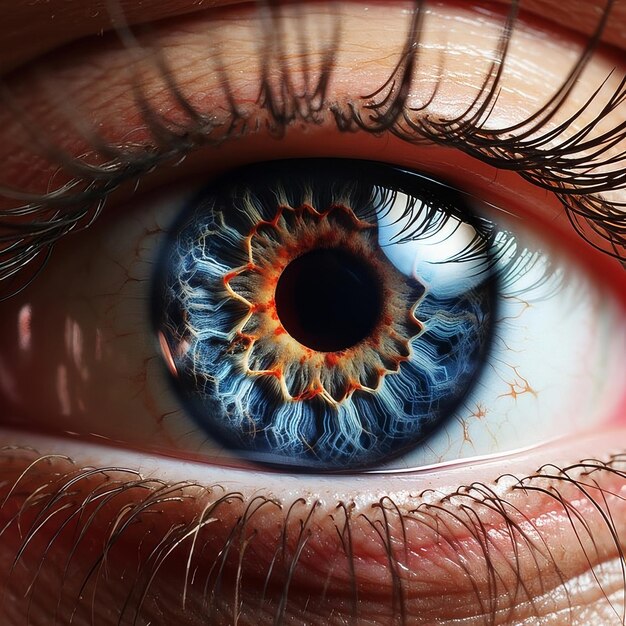Foto close-up de um olho azul de uma pessoa