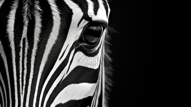 Close-up de um olho de zebra em monocromático