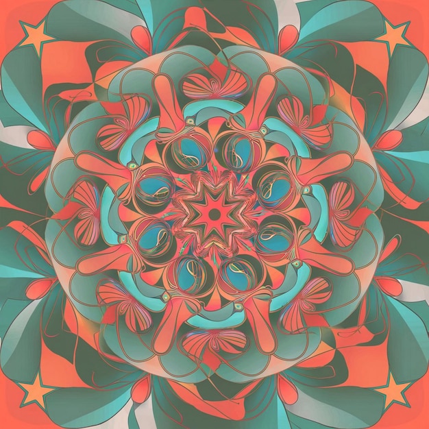 Close-up de um padrão de mandala psicodélico colorido