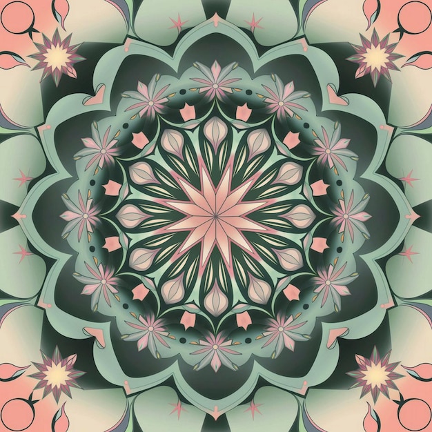 Close-up de um padrão de mandala psicodélico colorido