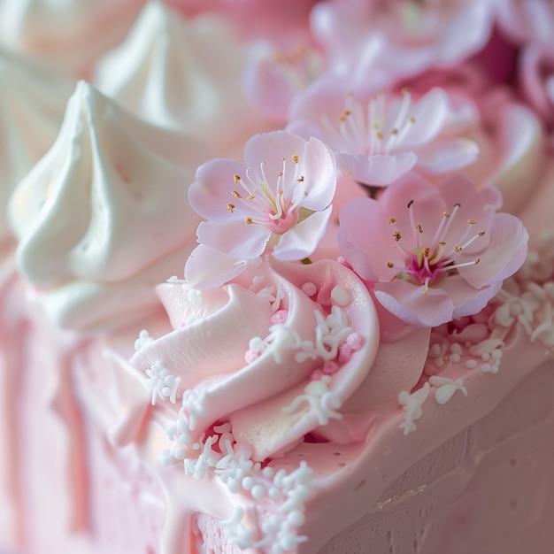 Foto close up de um pedaço de bolo rosa com salpicaduras