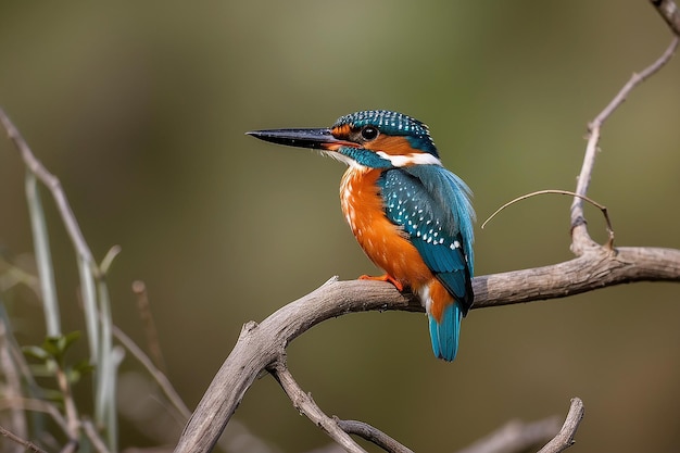 Close-up de um pequeno peixe-rei colorido bonito empoleirado em um ramo no mato africano na margem do rio de chobe