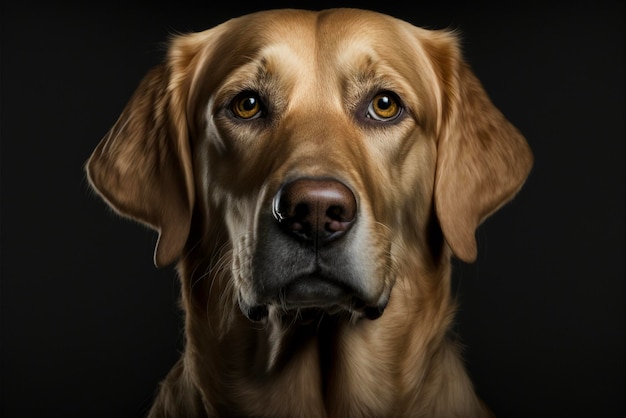 Close-up de um rosto de cachorro em um fundo preto