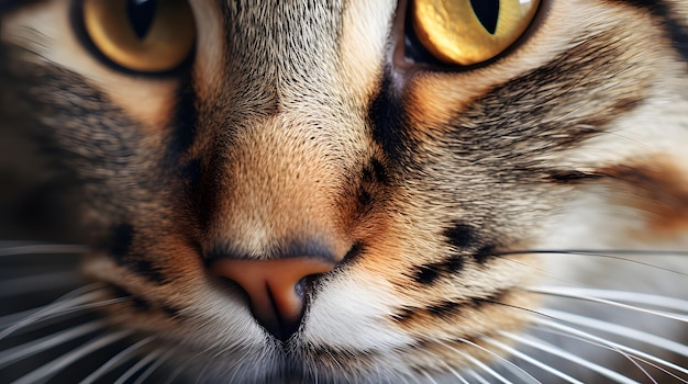 Close-up de um rosto de gato focando na simetria de suas características