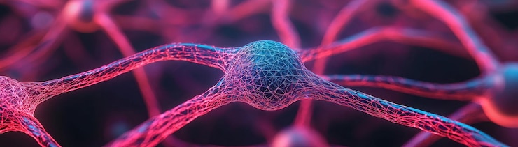 Foto close-up de um sistema neural de ia exibindo conexões intrincadas e cores vibrantes representando inovação na tecnologia de computação e futuro da inteligência artificial
