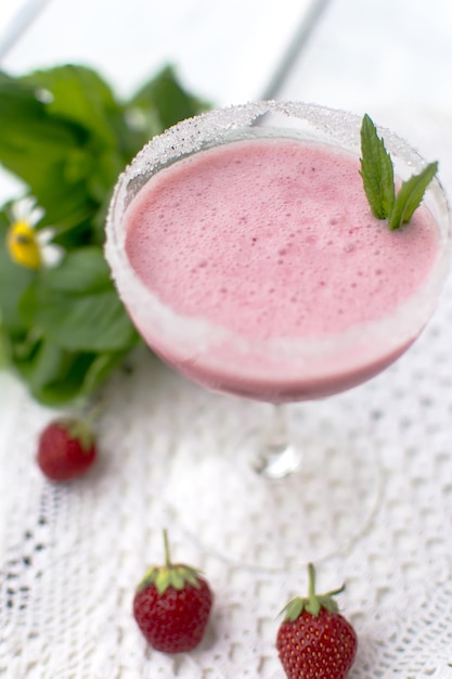 Close-up de um smoothie de morango