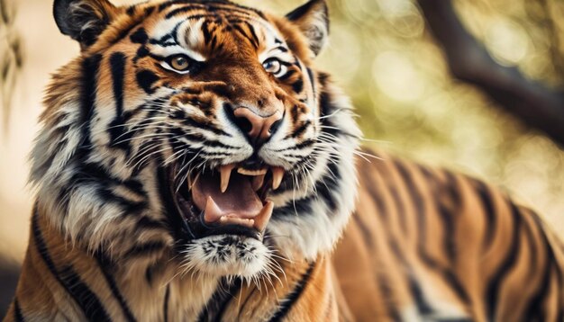 Foto close-up de um tigre na selva um animal selvagem perigoso