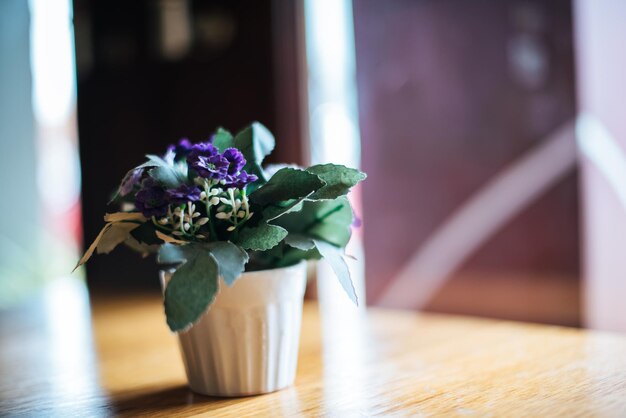 Foto close-up de um vaso de flores na mesa