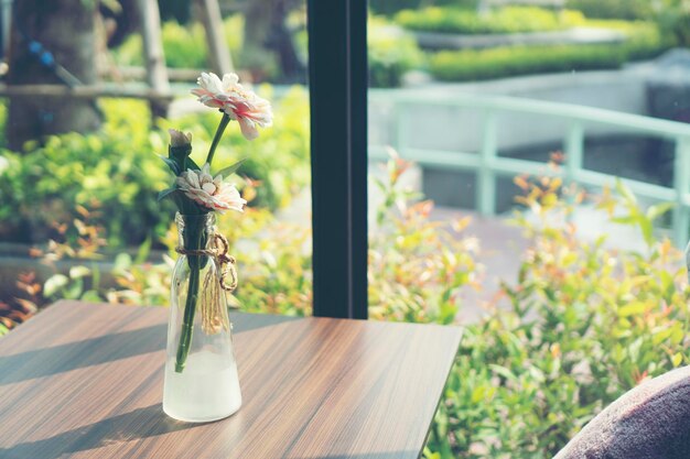 Close-up de um vaso de flores na mesa