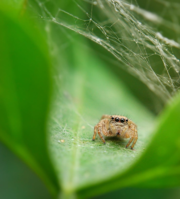 Foto close-up de uma aranha em uma folha