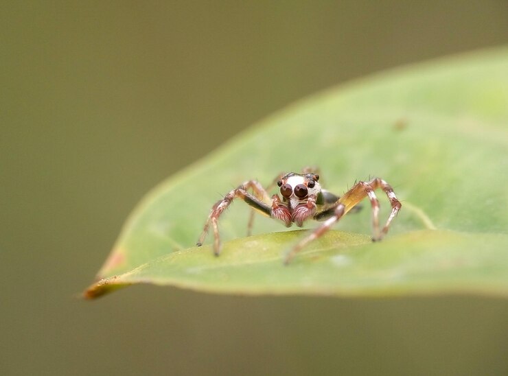 Foto close-up de uma aranha em uma folha