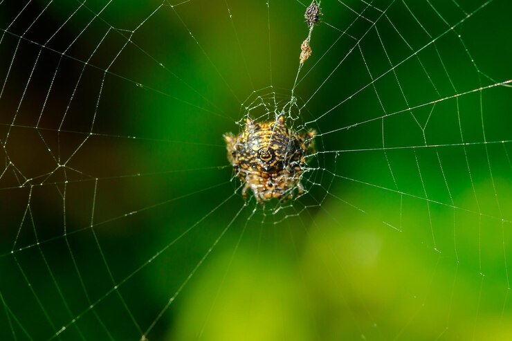 Foto close-up de uma aranha na teia