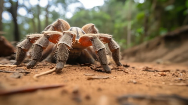 Close Up de uma aranha tarântula no chão