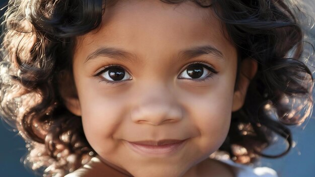 Close-up de uma bela menina de olhos castanhos