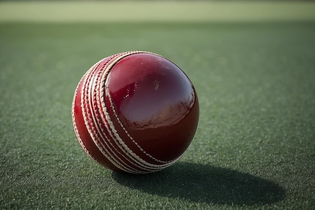 Close-up de uma bola de críquete em um campo de Críquete criado usando tecnologia de IA gerativa
