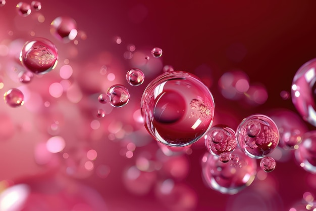 Foto close-up de uma bolha de sabão iluminada por uma luz rosa suave revelando padrões e texturas intrincadas