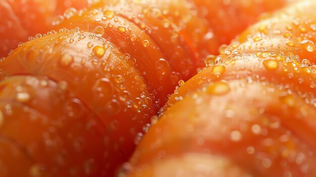 Foto close-up de uma cenoura com gotas de água em sua superfície a cenoura é laranja e tem uma textura suave e ligeiramente irregular