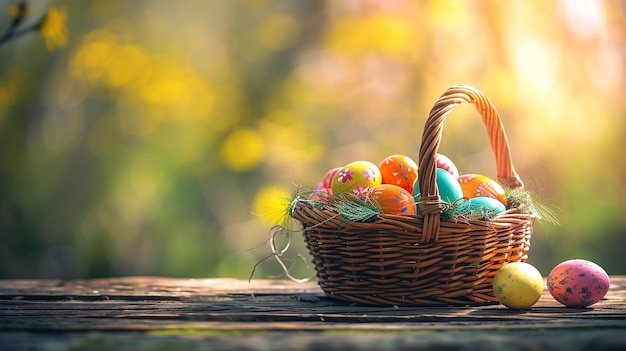 Foto close-up de uma cesta com ovos de páscoa