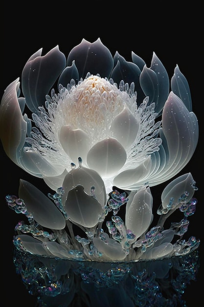 Close-up de uma escultura de vidro de uma flor generativa ai