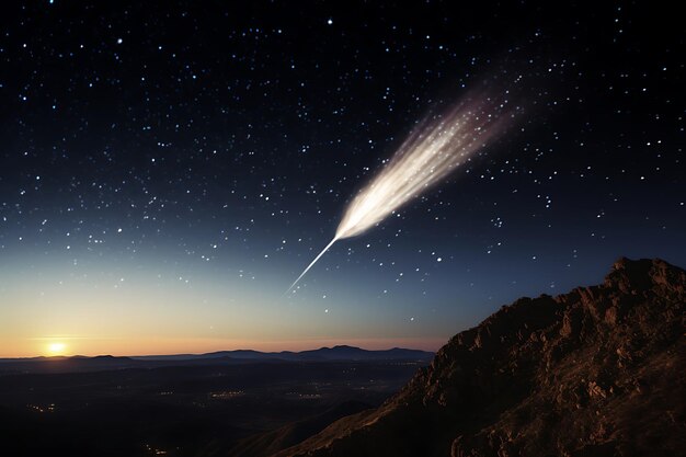 Close-up de uma estrela cadente ou de um meteoro