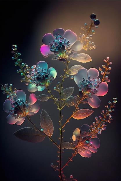 Close-up de uma flor com bolhas nela generativa ai