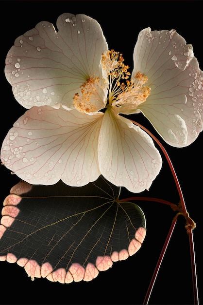 Close-up de uma flor com gotas de água nela generativa ai
