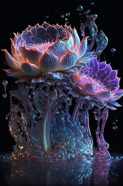 Close-up de uma flor em um corpo de água generativa ai
