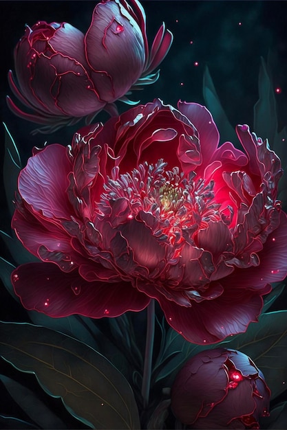 Close-up de uma flor em um fundo preto generativo ai