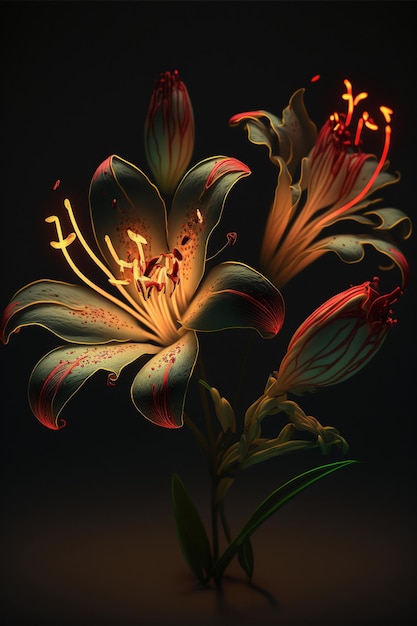 Close-up de uma flor em um fundo preto generativo ai