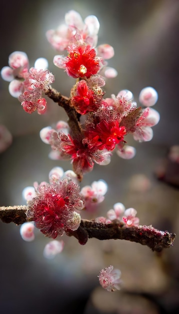 Close-up de uma flor em um galho de árvore generativa ai