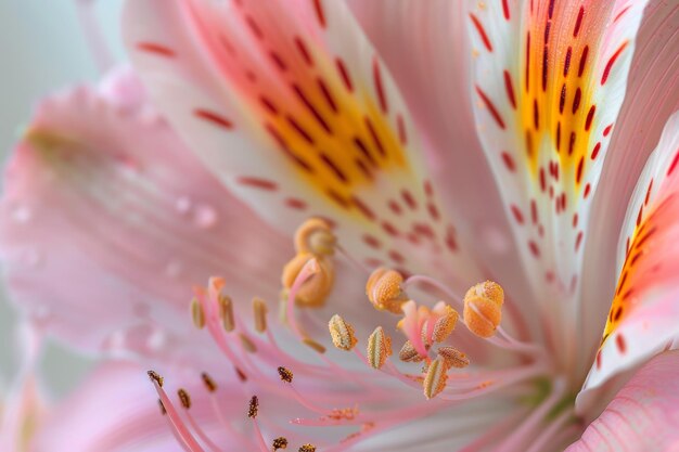 Foto close-up de uma flor rosa com estames amarelos