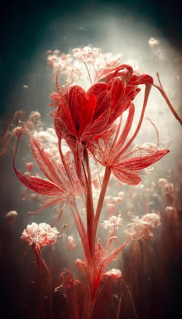 Close-up de uma flor vermelha em um campo generativo ai