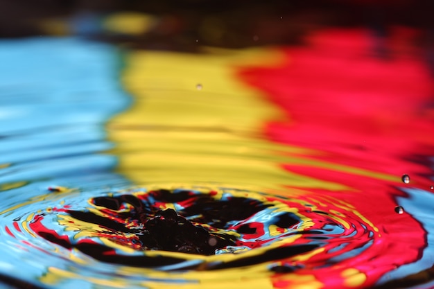 close-up de uma gota d'água caindo e impacto com um corpo d'água