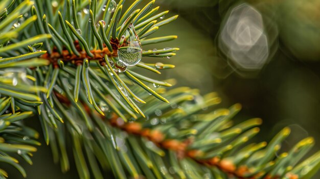 Foto close-up de uma gota de orvalho em uma folha de grama a gota de ouriço é perfeitamente redonda e reflete a luz do sol