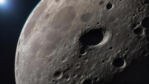 Close-up de uma grande lua em sua fase completa com crateras visíveis em suas bordas