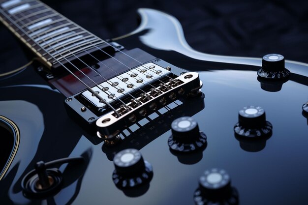 Foto close-up de uma guitarra elétrica preta