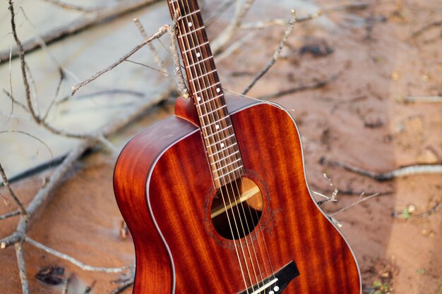 Foto close-up de uma guitarra