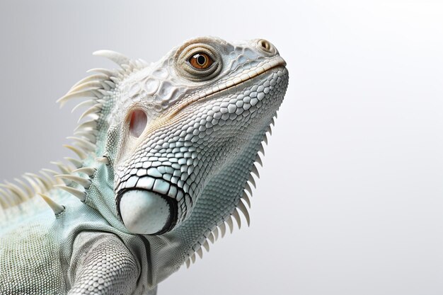 Foto close-up de uma iguana branca isolada em um fundo branco