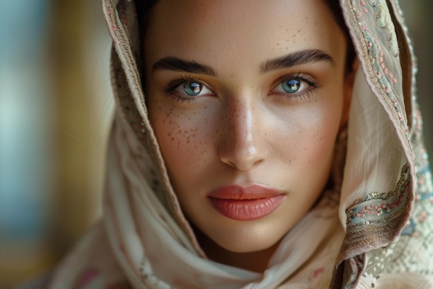 Close-up de uma jovem beleza e mulher árabe natural posando