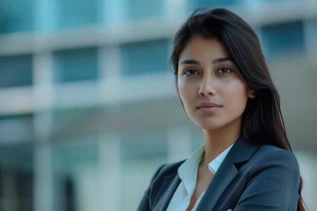 Foto close-up de uma jovem e linda mulher de negócios indiana