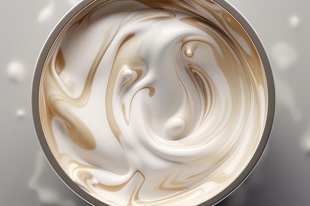 Close-up de uma lata de modelo de produtos lácteos de vista superior de creme de leite para apresentação de alimentos