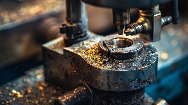 Foto close-up de uma máquina com uma peça de metal