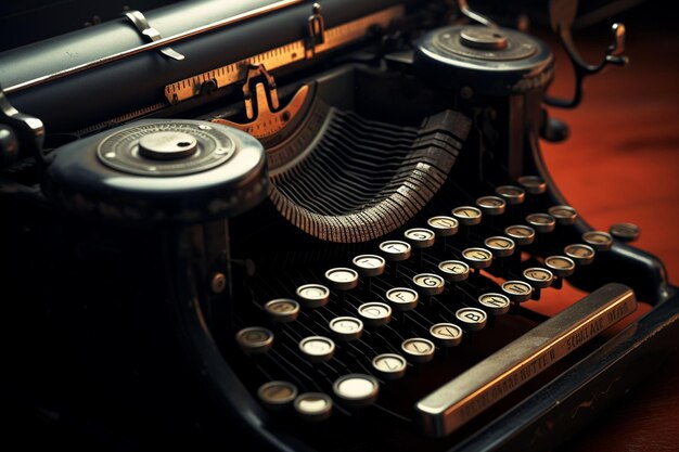 Foto close-up de uma máquina de escrever vintage com papel em branco